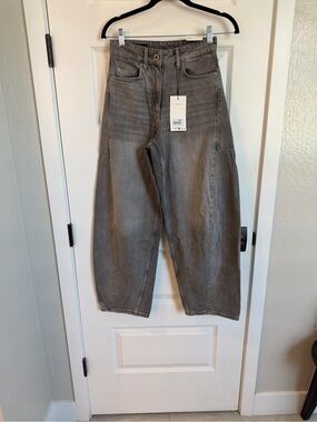 Zara Washed Gray Wide-Leg Flare Jeans